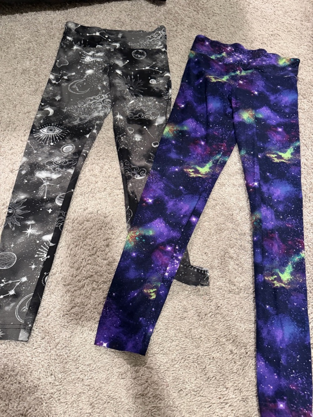 2 pairs- Celestial and Galaxy Print Leggings - Purple & Black- small